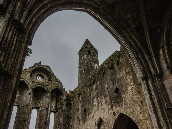 Rock of Cashel, замок, ирландия, небо, руины, Скала Кэшел, средневековая архитектура