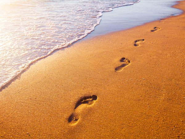 beach, footprints, sand, sea, seascape, берег, море, песок, пляж, следы