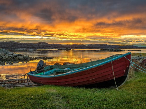 norway, Rogaland, Seglheim, лодка, море, небо, норвегия, облака, побережье