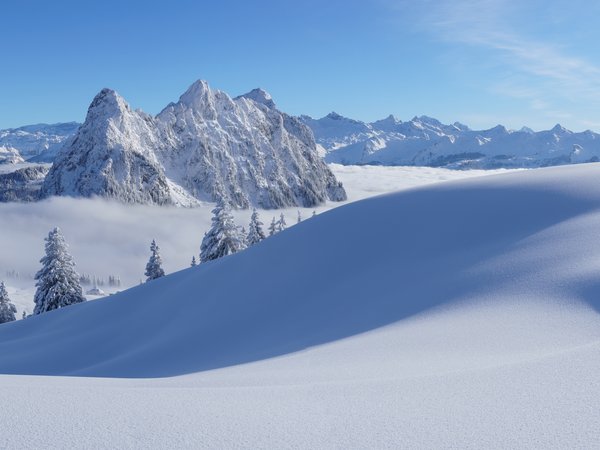Альпы, горы, зима, снег, сугробы, швейцария