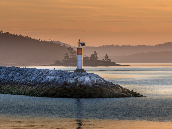 Lighthouse, morning, pastel, sea, Sidney, vancouver island