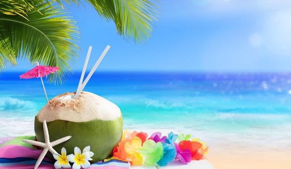 Обои на рабочий стол: beach, coconut, palm, sea, summer, tropical, vacation, лето, море, отдых, песок, пляж