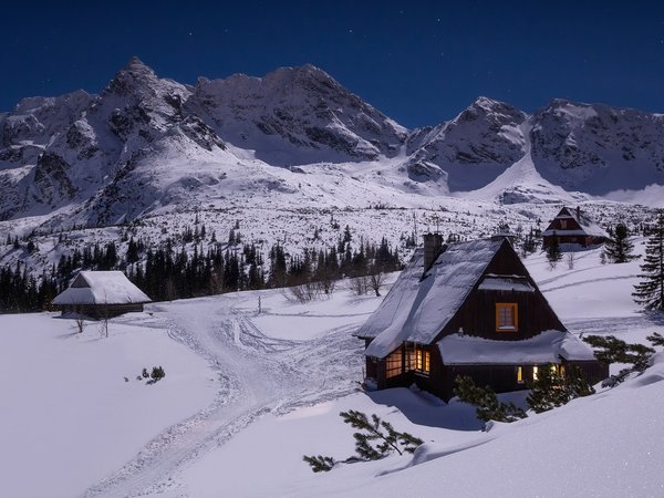 Slovakia, Tatra Mountains, Tatra National Park, горы, дом, зима, Словакия, снег, Татранский национальный парк, Татры