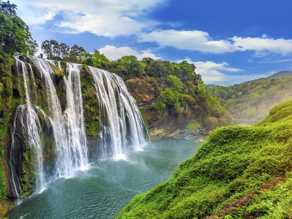 beautiful, landscape, river, summer, tropical, waterfall, водопад, пейзаж, река, скалы
