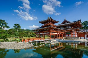 Обои на рабочий стол: Byodo-in, Kansai, Uji, отражение, пруд, храм, япония