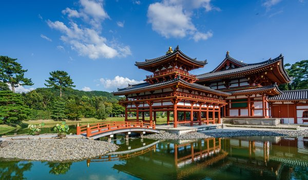 Обои на рабочий стол: Byodo-in, Kansai, Uji, отражение, пруд, храм, япония