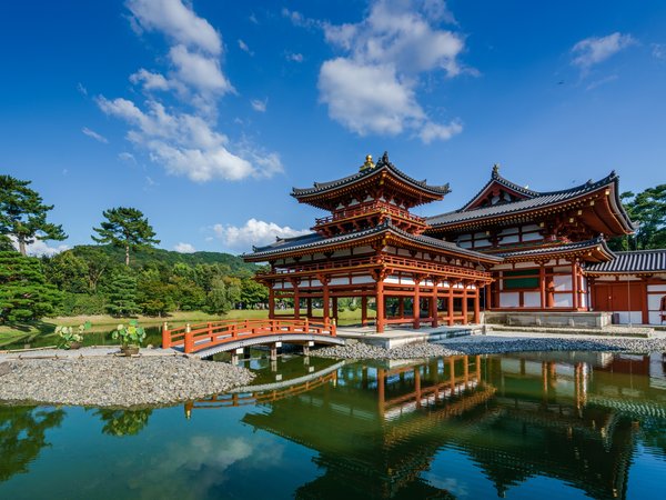Byodo-in, Kansai, Uji, отражение, пруд, храм, япония