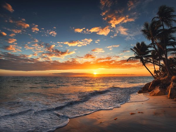 Valentin Valkov, берег, карибы, море, пальмы, пейзаж, природа, рассвет, тропики, утро