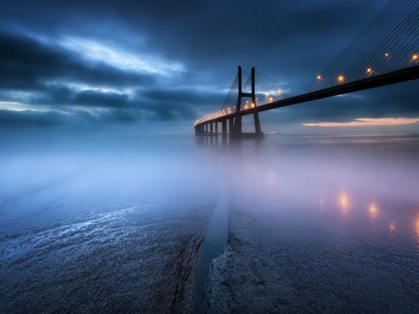 Vasco da Gama bridge, мост, ночь