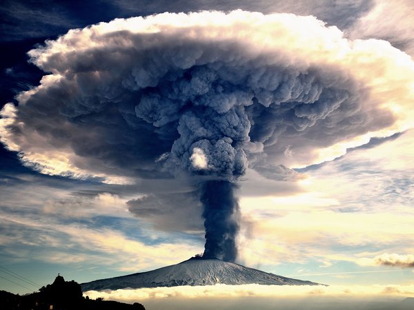 вулкан, гора, дым, извержение вулкана, пепел