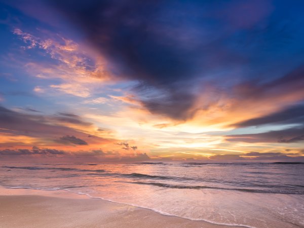beach, beautiful, pink, purple, sand, sea, seascape, summer, sunset, wave, волны, закат, лето, море, песок, пляж