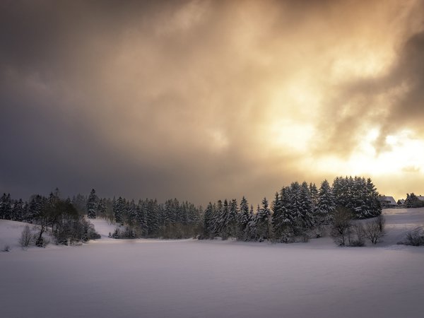 закат, зима, небо, природа, снег