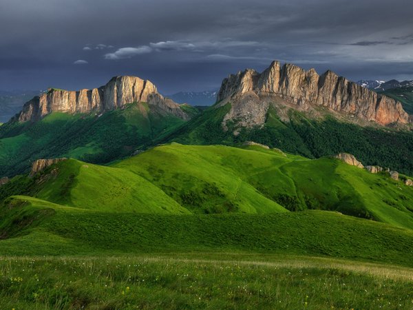 Ачешбок, горы, Западный Кавказ, луга, пейзаж, природа, холмы
