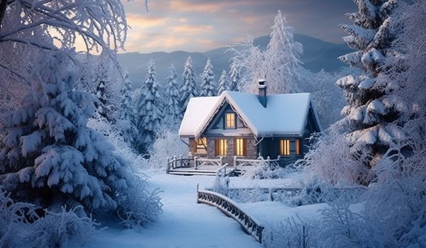 Обои на рабочий стол: cabin, forest, house, rustic, snow, tree, winter, wooden, домик, зима, лес, мороз, снег, хижина