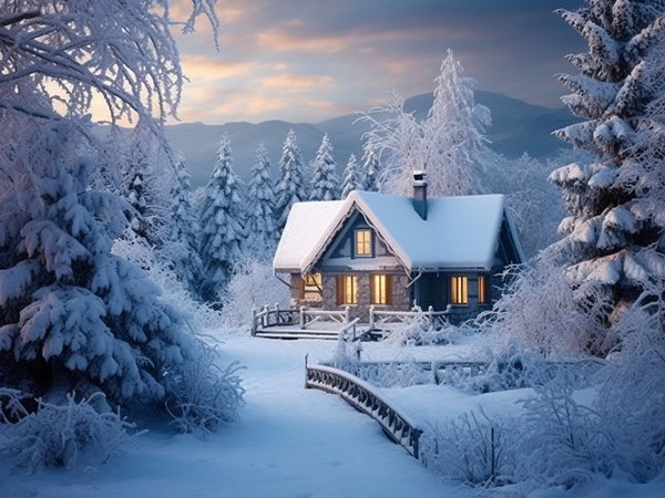 cabin, forest, house, rustic, snow, tree, winter, wooden, домик, зима, лес, мороз, снег, хижина