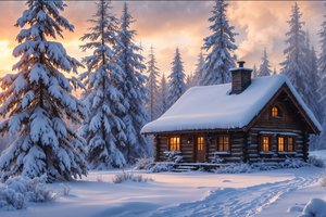 Обои на рабочий стол: forest, house, hut, nature, snow, winter, домик, елки, зима, лес, снег, хижина