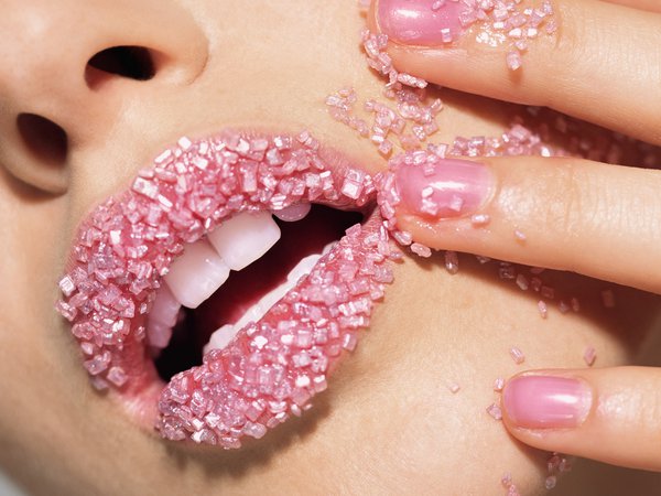 губы, зубы, лак, ногти, розовый, сахар