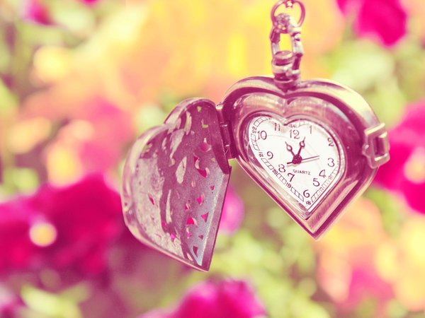 лето, сердце, цветы, цепочка, часы