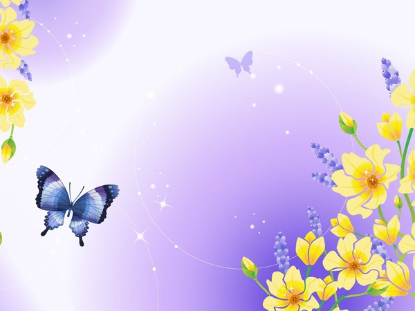 бабочка, блеск, почки, природа, растения, фиолетовый фон, цветы