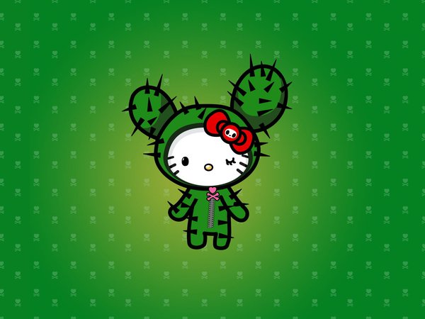 hello kitty, зеленый, кактус, колючки, сердечко.