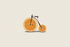 Обои на рабочий стол: hd, апельсин, вектор, велик, велосипед, дольки, иллюстрация, колёса, минимализм