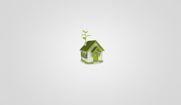 Обои на рабочий стол: белый, дом, домик, зеленый, листья, минимализм, светлый фон, трава