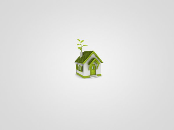 белый, дом, домик, зеленый, листья, минимализм, светлый фон, трава