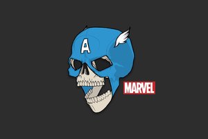 Обои на рабочий стол: Antonian Aleksandr, art, blue, captain america, humor, marvel, minimalism, red, skull, the first avenger, white, арт, белый, капитан америка, красный, марвел, минимализм, первый мститель, синий, череп, юмор