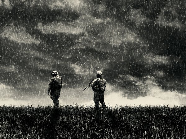rain, solger, war, война, дождь, солдаты, тучи