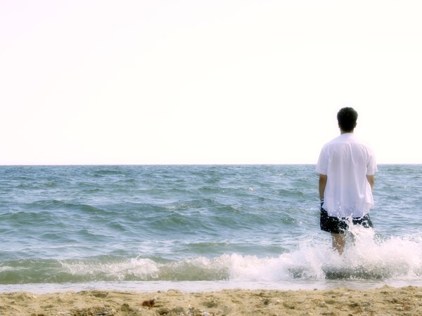 гармония, море, пляж, размышления, человек