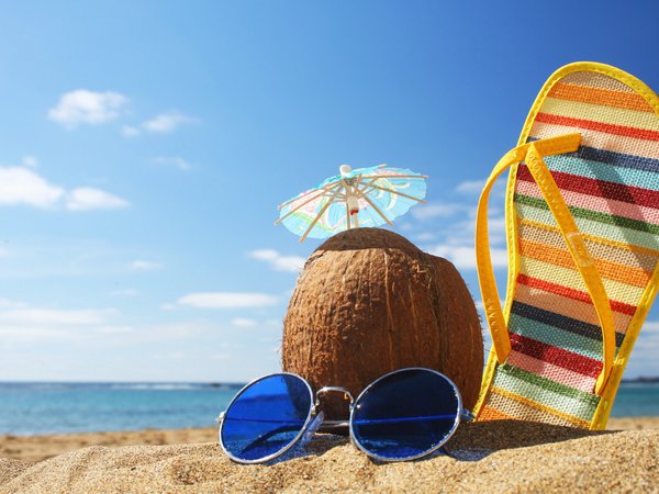 кокос, лето, отпуск, пляж