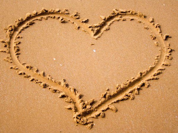написано, настроение, песок, природа, сердечко, сердце