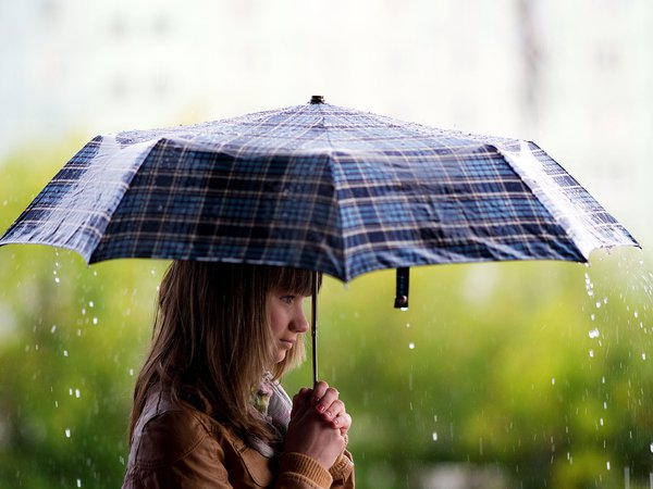 девушка, дождь, зонт, обои