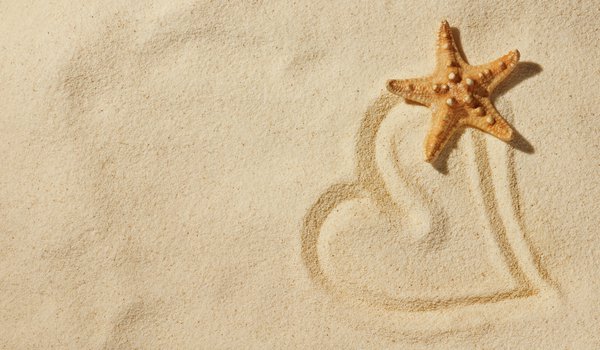 Обои на рабочий стол: love, звезда, любовь, настроения, песок, пляж, природа, сердечко, сердце