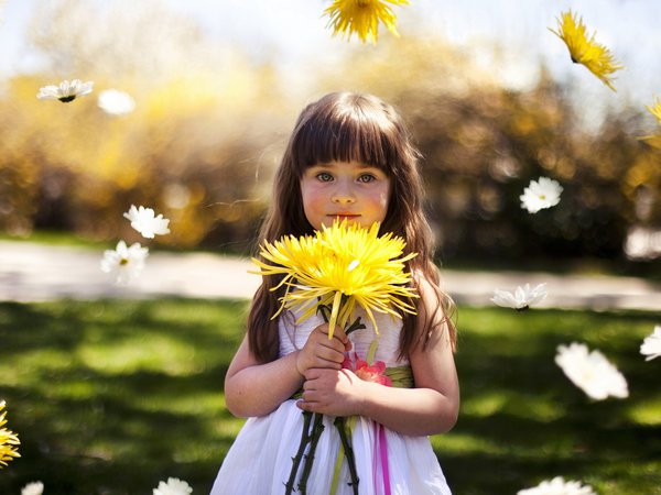 девочка, настроение, цветы