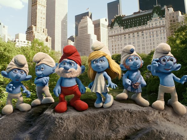 smurfs, гномики, город, мультяшки, нью-йорк, синие, смурфики, смурфы, человечки