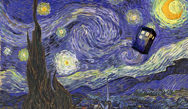 Обои на рабочий стол: La Noche Estrellada, Vincent van Gogh, звездная ночь, тардис