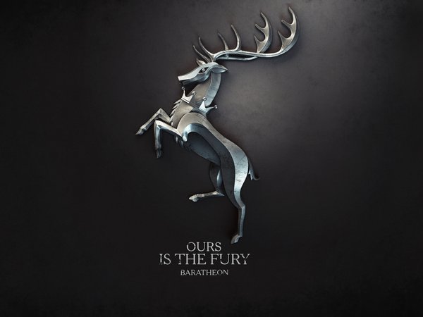 a song of ice and fire, Baratheon, game of thrones, Ours is the fury, Баратеон, герб, девиз, игра престолов, книга, корона, олень, песнь льда и огня, рога, сериал