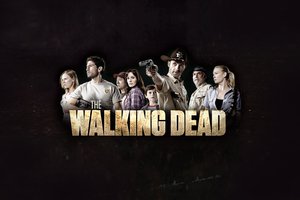 Обои на рабочий стол: Amy, Andrea, Carl, Dale, Glenn, Lori, Rick, serial, Shane, The Walking Dead, zombie, зомби, надпись, сериал, фон, ходячие мертвецы