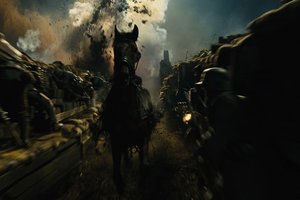 Обои на рабочий стол: War Horse, Боевой конь, взрыв, война, лошадь, окопы, солдаты