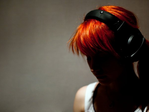 girl, headphones, rude, рыжая