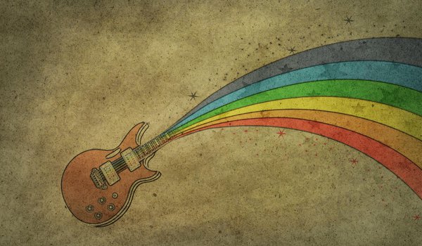Обои на рабочий стол: guitar, rainbow, гитара, радуга, рисунок