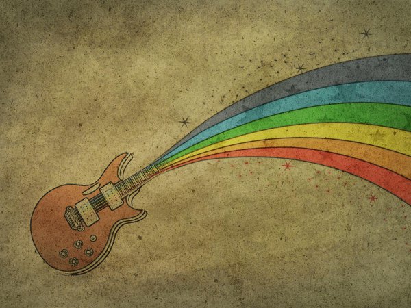 guitar, rainbow, гитара, радуга, рисунок