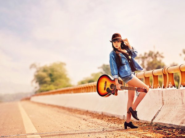 гитара, девушка, музыка