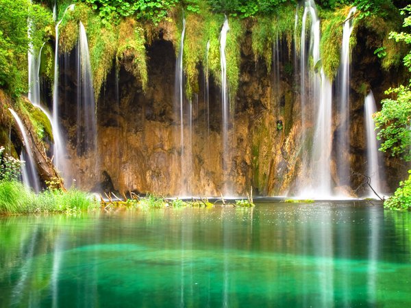 laguna, waterfall, водопад, зеркальный, пруд, тропики