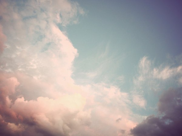 белый, небо, нежно, облака, розовый, фиолетовый