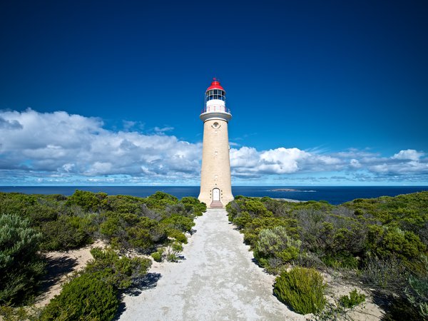 australia, Kangaroo Island, Lighthouse, австралия, кусты, маяк, облака, океан, побережье