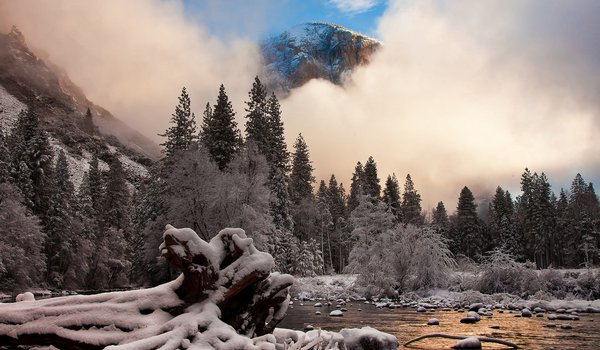 Обои на рабочий стол: Yosemite National Park, горы, иней, калифорния, природа, снег