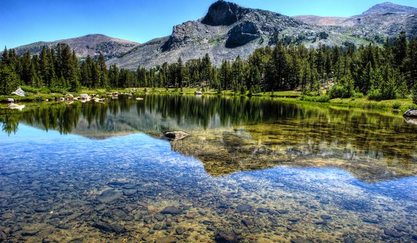 Обои на рабочий стол: Yosemite National Park, горы, лес, озеро, пейзаж, природа, река