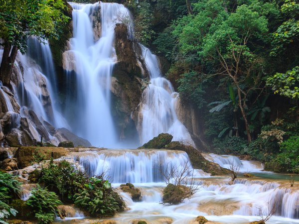 Kuang Si Falls, waterfalls, водопад